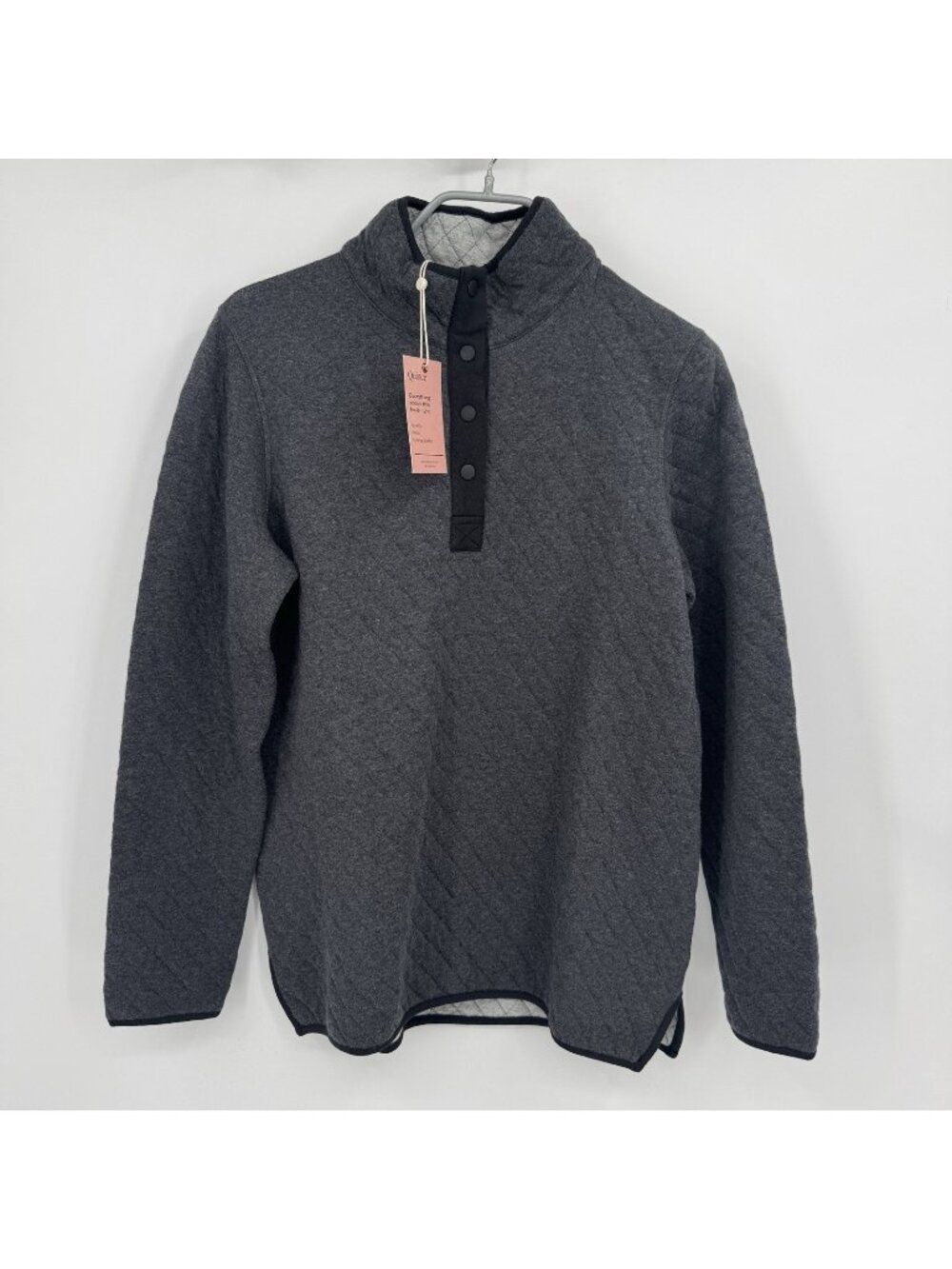 Quince Charcoal Quilted Snap-up Pullover Sweatshirt Jacket sz S Small Reversible